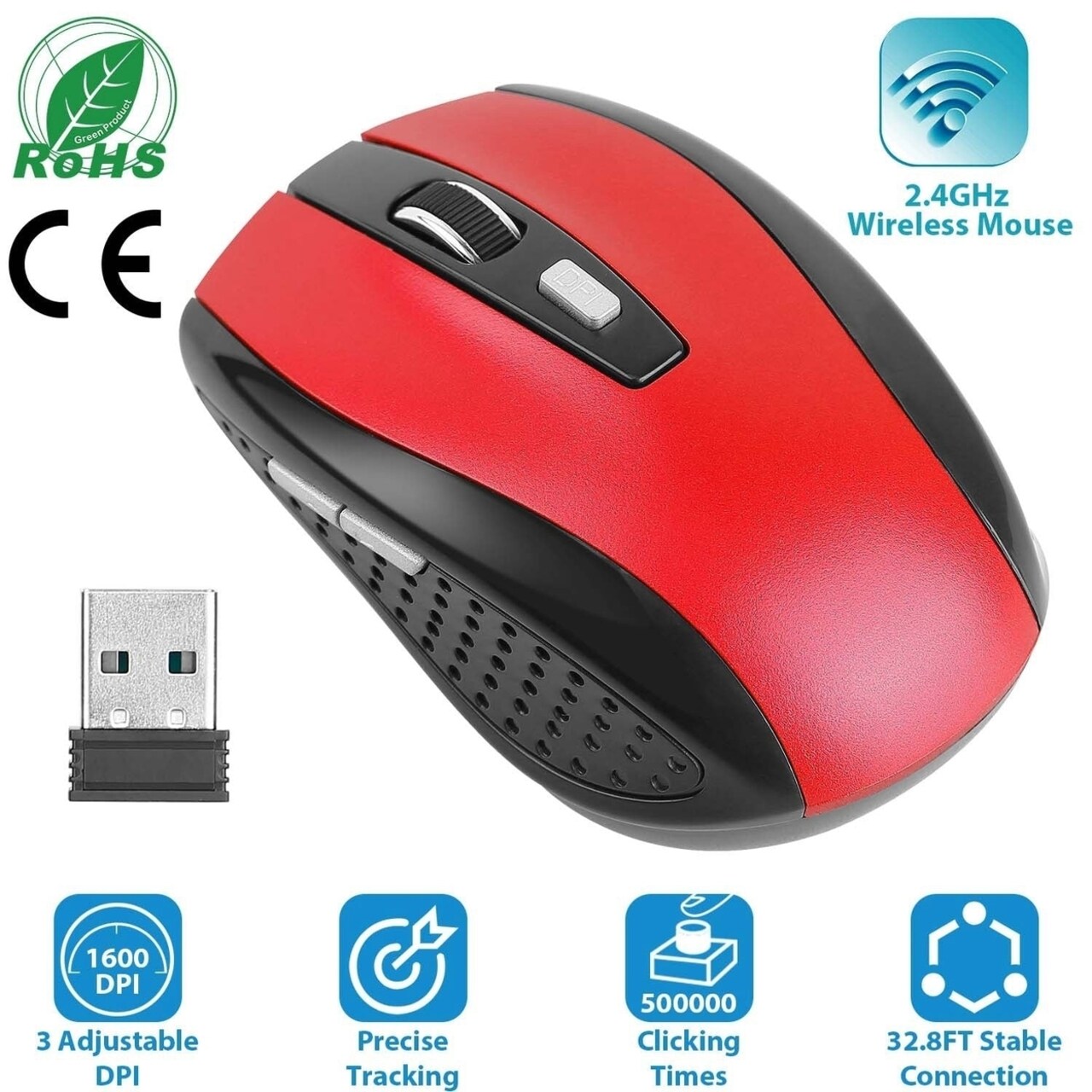 2.4G Wireless Gaming Mouse Optical Mice With Receiver 3 Adjustable Dpi 6 Buttons